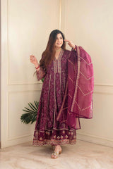 Premium Zari Weaving Printed Kurti Pant Dupatta Set (Stitched)