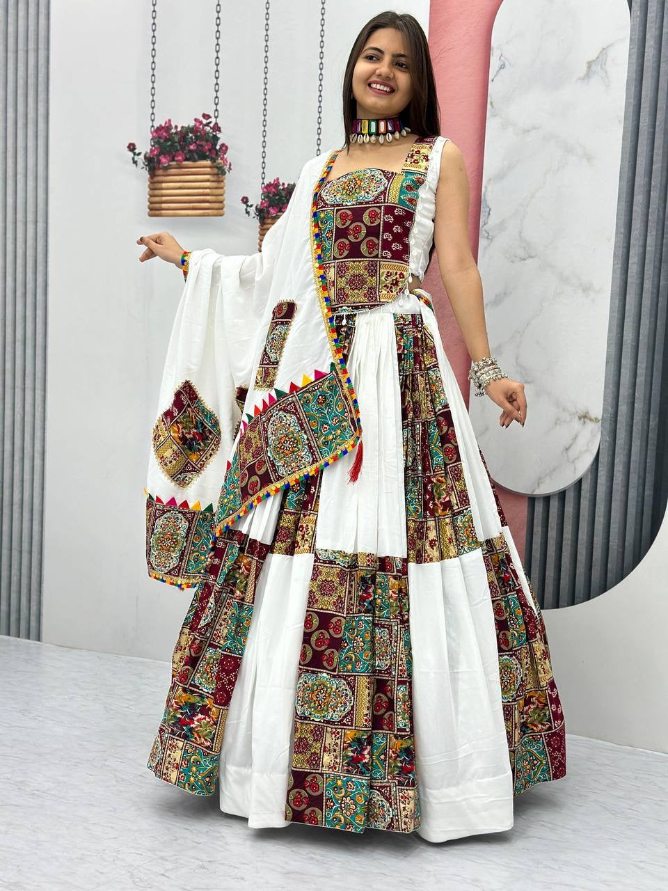 Pure Cotton White Concept Navratri Special Chaniya Choli