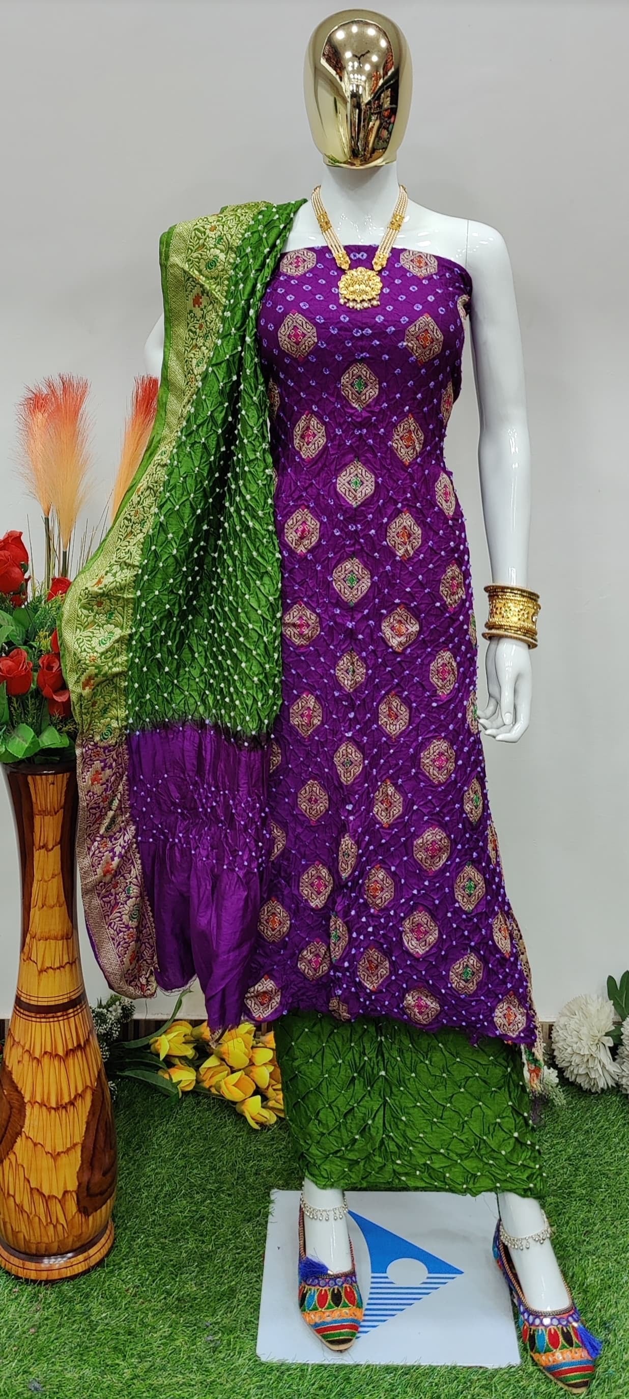 Original Dhupiyan Silk Kasab work Heavy Jamnagar Bandhani Dress