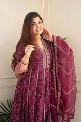 Premium Zari Weaving Printed Kurti Pant Dupatta Set (Stitched)