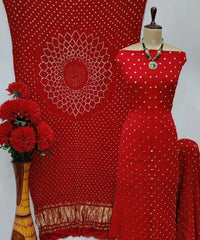 Pure Modal Silk Original Hand Crafted Bandhani Dress Material