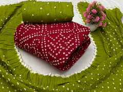 Soft Cotton Dual Contrast Kutch Bandhani Dress Material ( Unstitched)