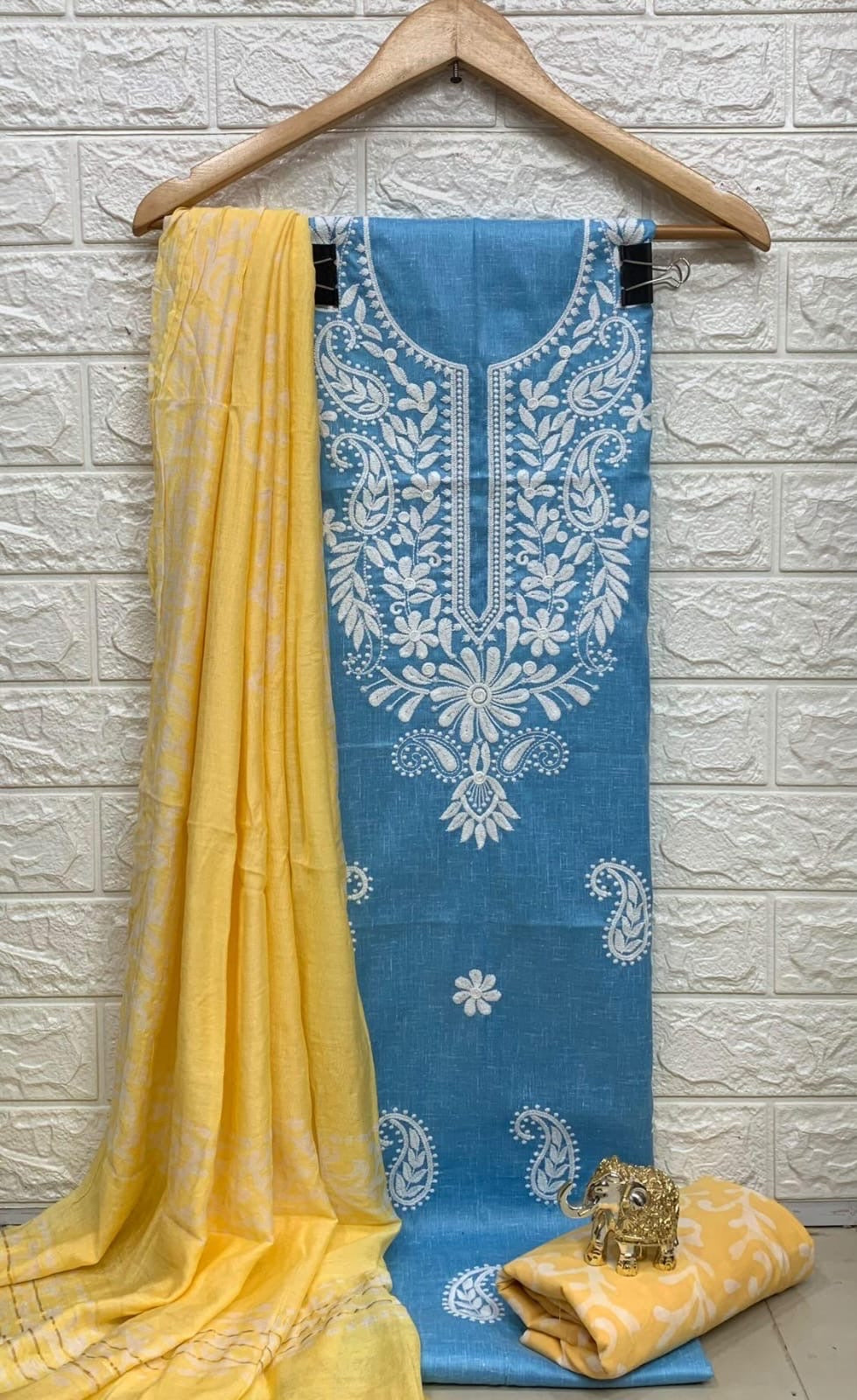 Slub cotton Neckwork with Batik work Dupatta and Salwar Dress Material (Unstitched)