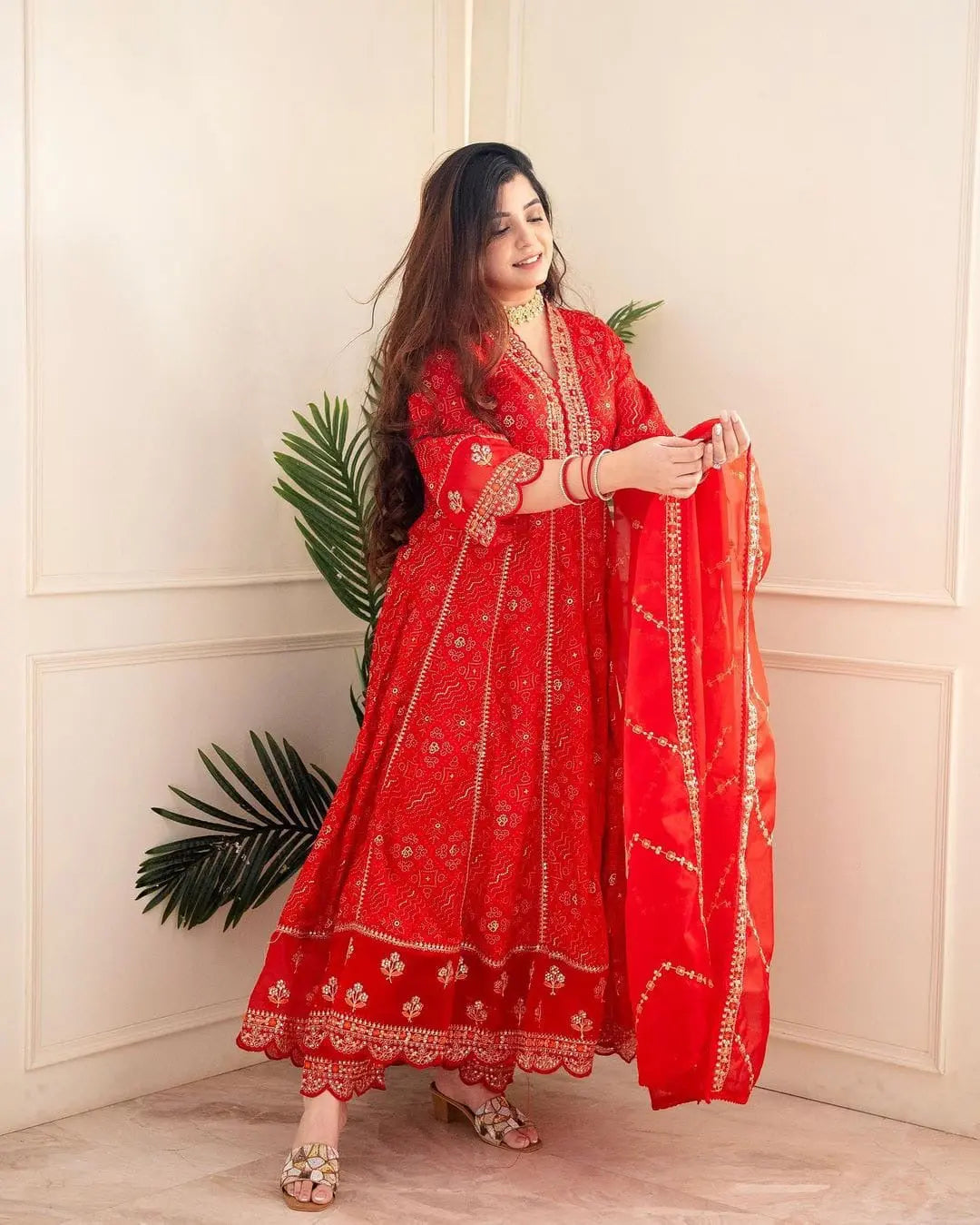 Premium Zari Weaving Printed Kurti Pant Dupatta Set (Stitched)