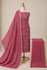 Soft Cotton Satin Self Color 3Pc Unstitched Bandhani Dress Material