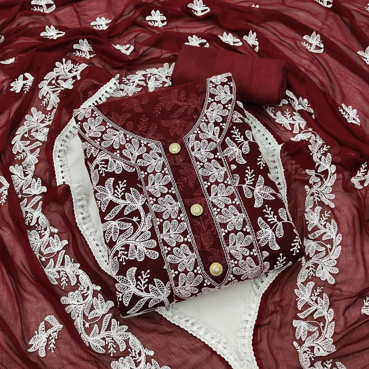 Modal Heavy Embroidery Nazneen work Dress Material(Unstitched)