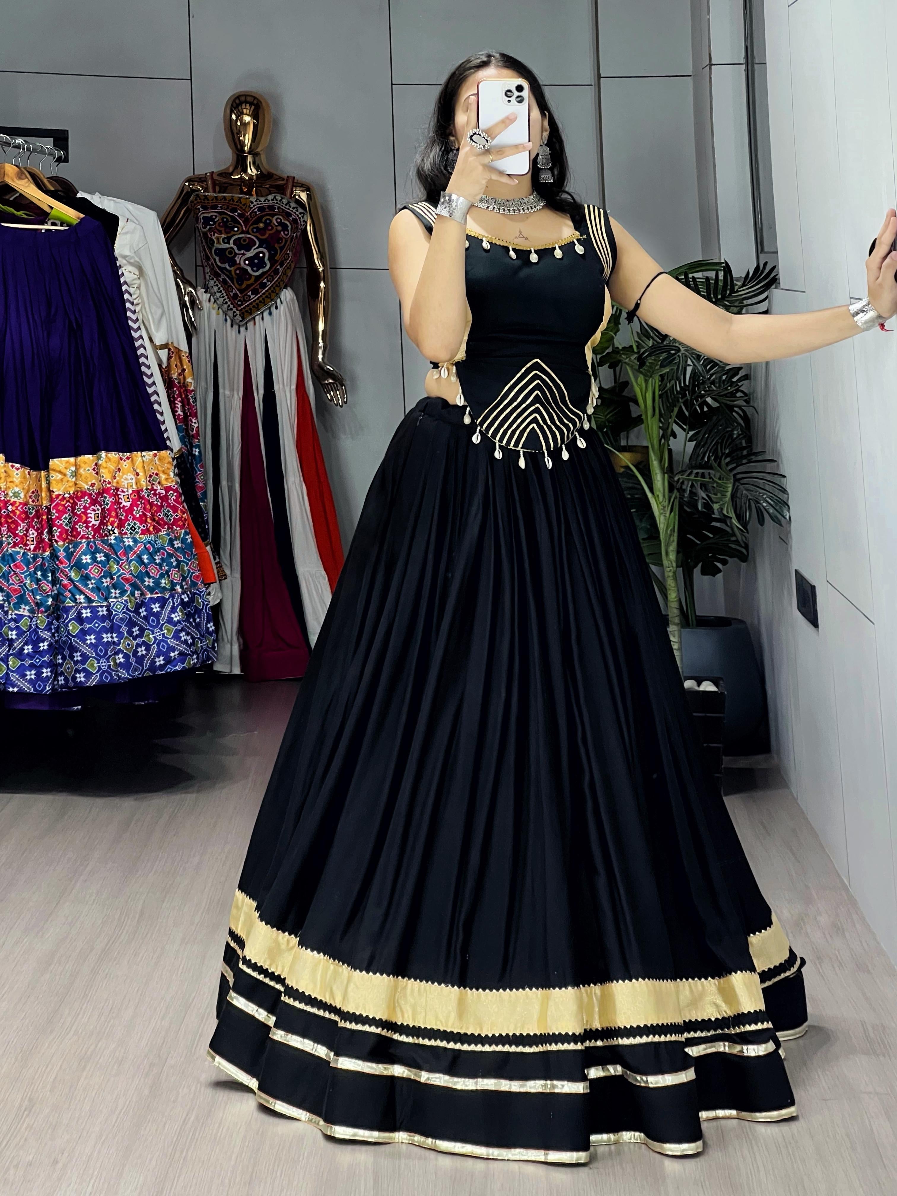 Rayon Gota Patti With Kodi Work Designer Navratri Chaniya Choli (Ready To Wear)