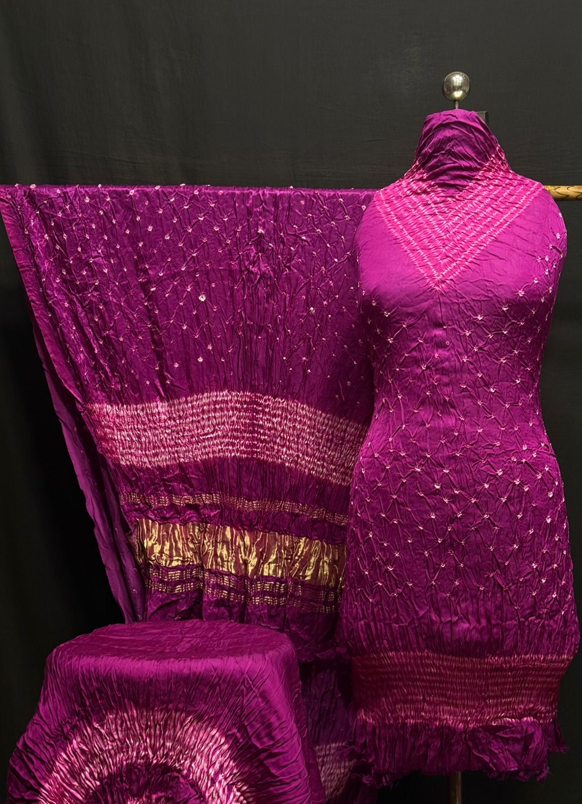 Modal Silk Shibori Bandhani Dress Material (Unstitched)