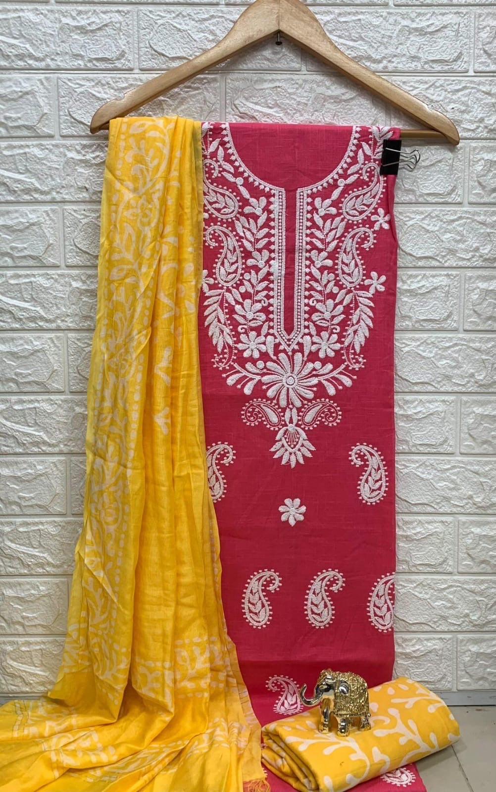 Slub cotton Neckwork with Batik work Dupatta and Salwar Dress Material (Unstitched)