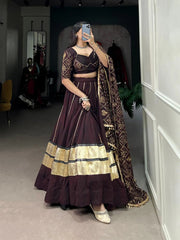 Georgette Bandhej Print with Embossed Print Mirror Work Designer Chaniya Choli (Ready to Wear)with Purse