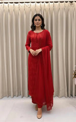 Georgette Chikankari Kurti Palazzo Dupatta Set