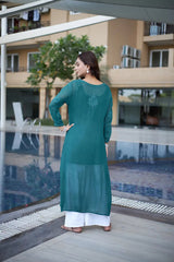 Georgette Mirror Work Chikankari Kurti Palazzo (Ready To Wear)