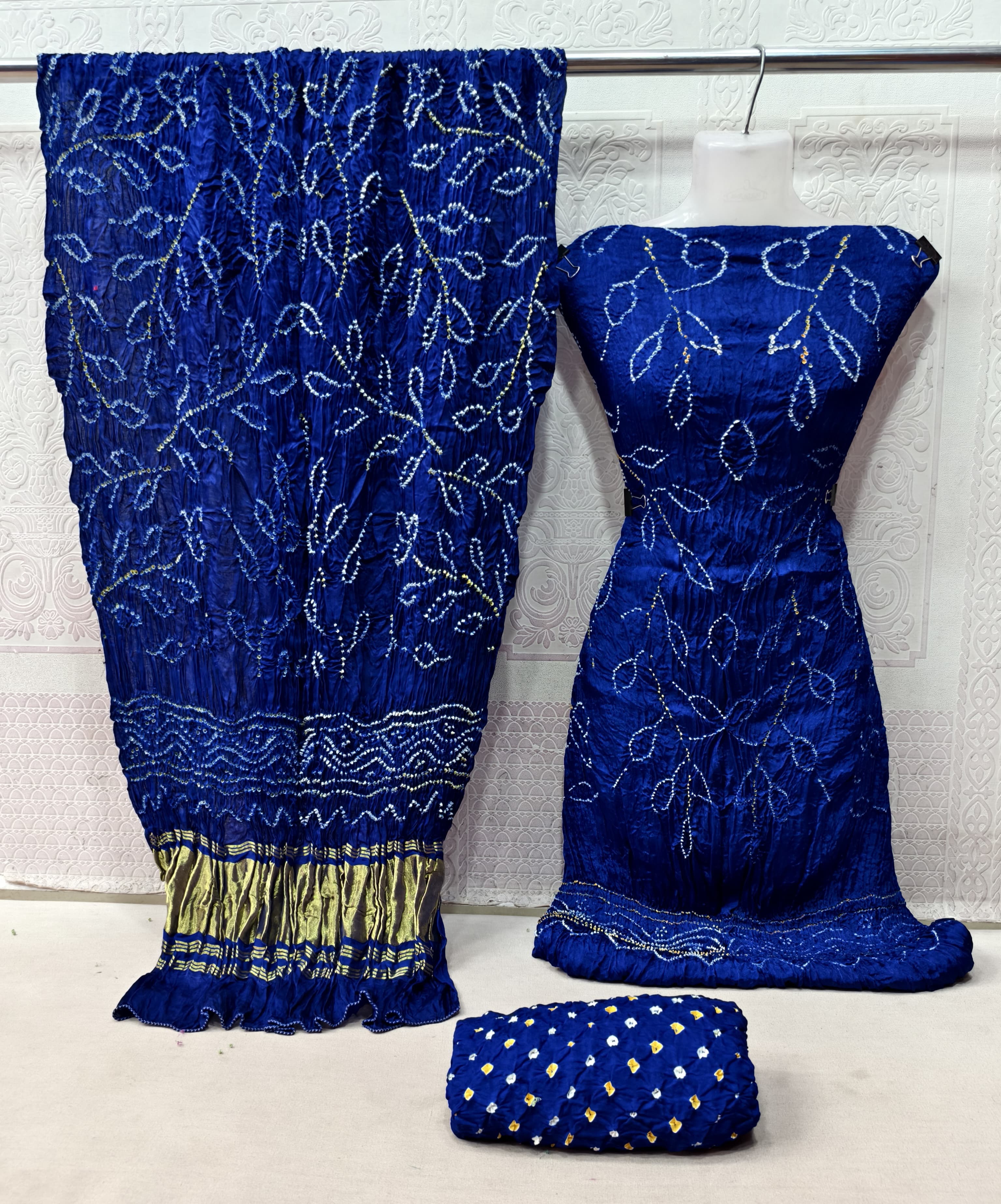Modal Silk Barik Bandhej work Bandhani Dress Material