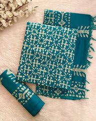 Muslin Silk Hand Blocked Wax Batik Dress Material (Unstitched)