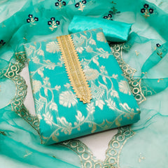 Organza Silk Chanderi Fancy work Dress Material