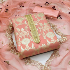 Organza Silk Chanderi Fancy work Dress Material