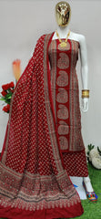 Original silk Hand Crafted Ajrakh Dress Material