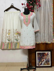 Georgette Embroidery work Kurti Palazzo Dupatta Set