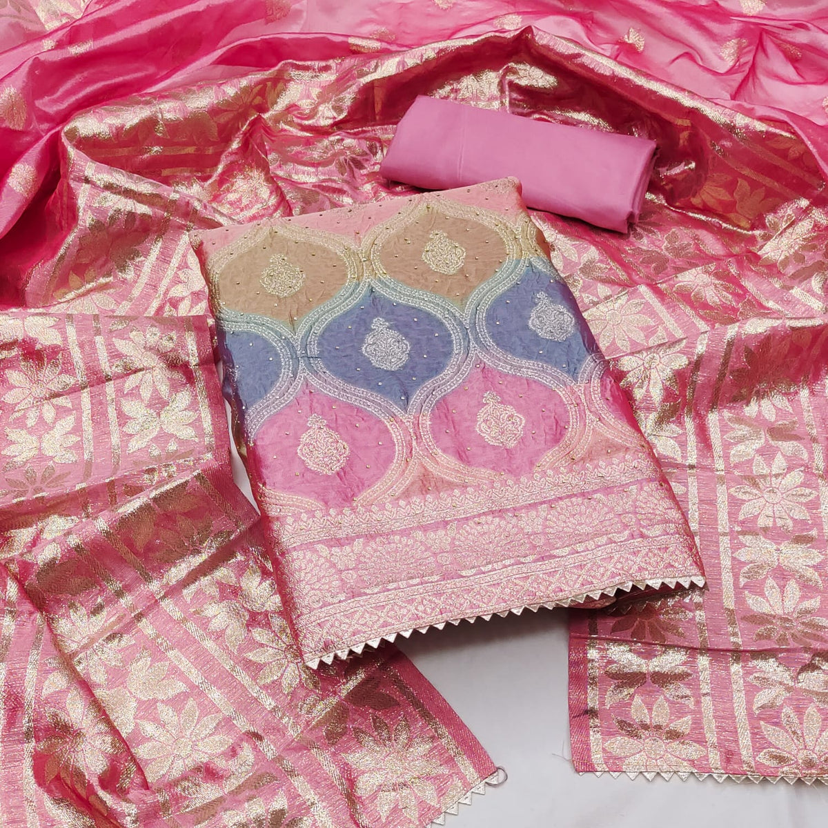 Organza silk Jeckard weaving dress material