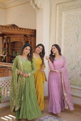 Faux Georgette seqence work Gown Dupatta Set