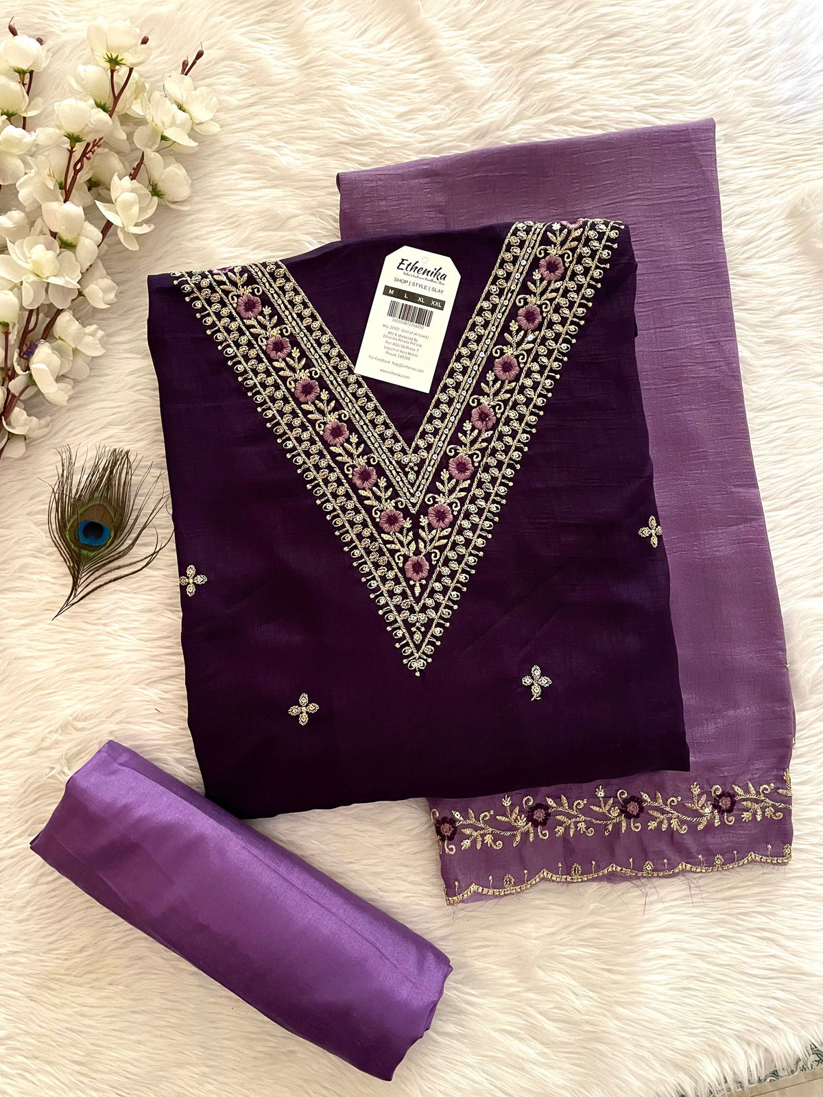 Neck V Embroidery work Summer Special Dress Material (Unstitched)