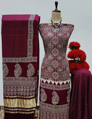 Modal Ghazi Silk Original Hand Blocked Ajrakh Print Dress Material (Unstitched)