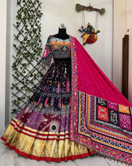 Muslin Cotton Digital Print Mirror Work Designer Chaniya Choli for Garba