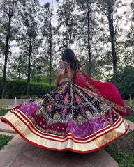 Muslin Cotton Digital Print Mirror Work Designer Chaniya Choli for Garba