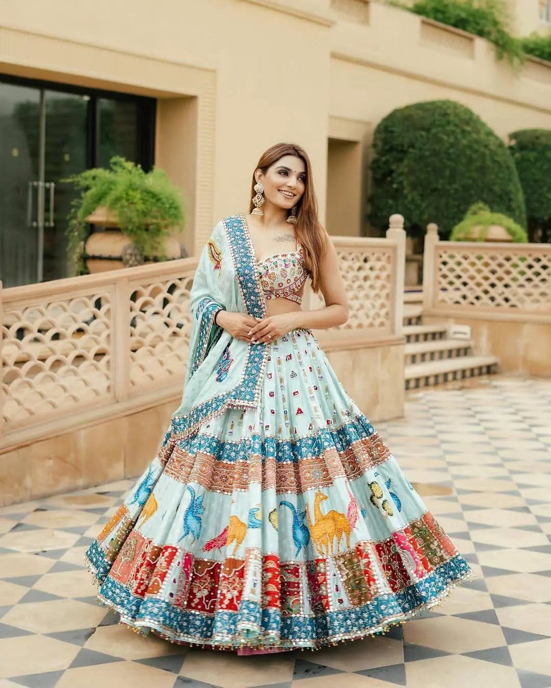 Muslin Cotton Digital Print Mirror Work Designer Chaniya Choli for Navratri