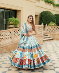 Muslin Cotton Digital Print Mirror Work Designer Chaniya Choli for Navratri