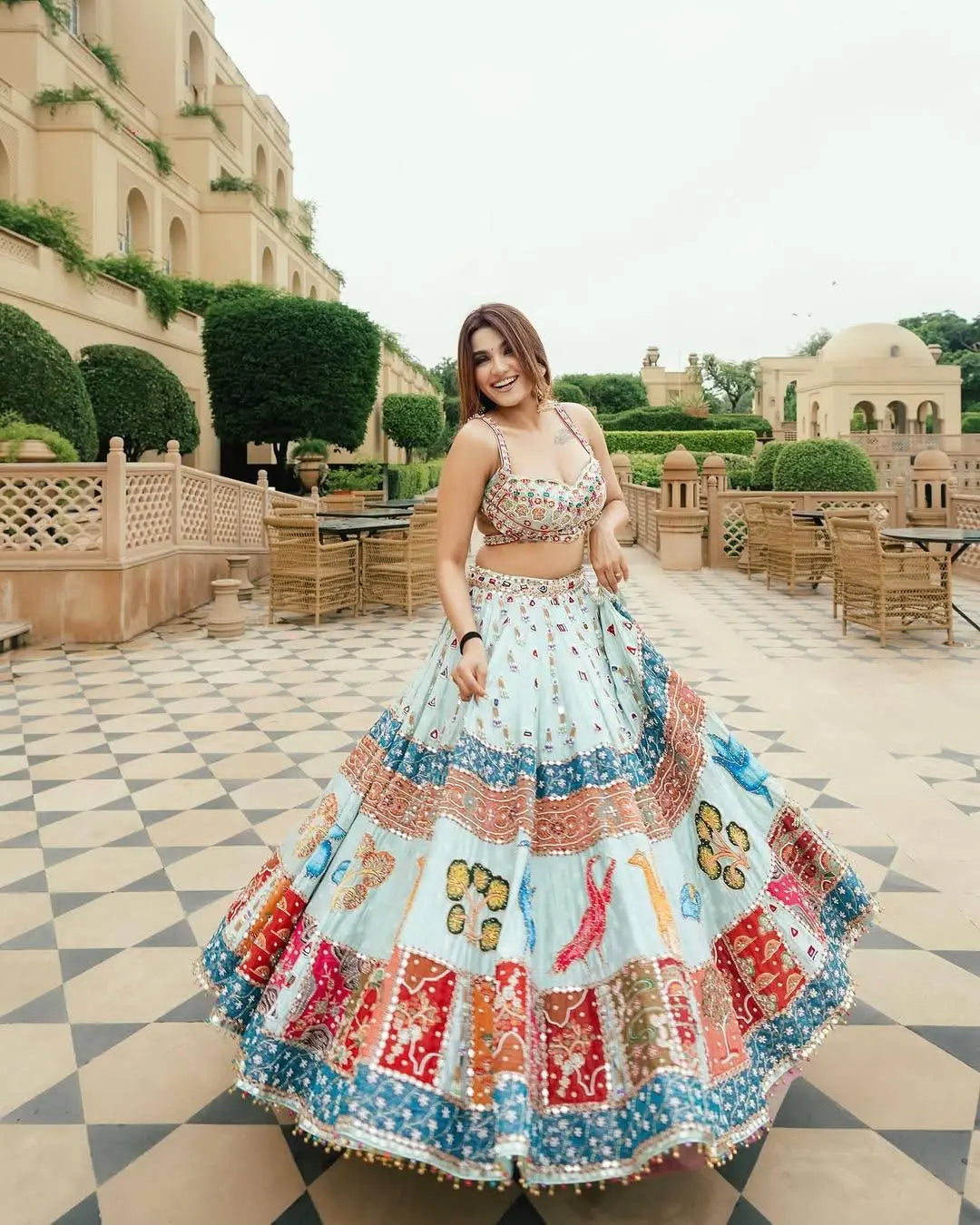 Muslin Cotton Digital Print Mirror Work Designer Chaniya Choli for Navratri