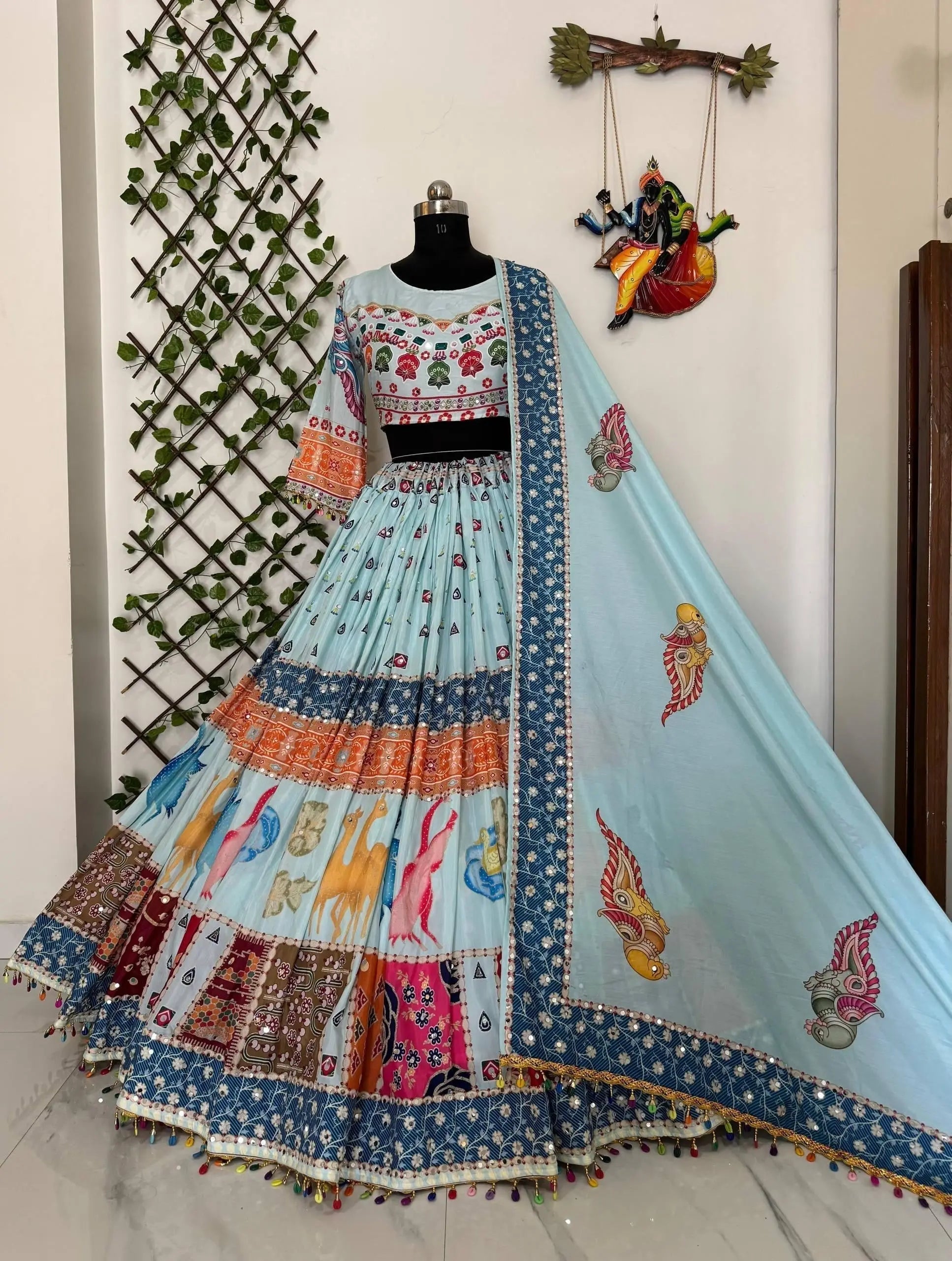 Muslin Cotton Digital Print Mirror Work Designer Chaniya Choli for Navratri
