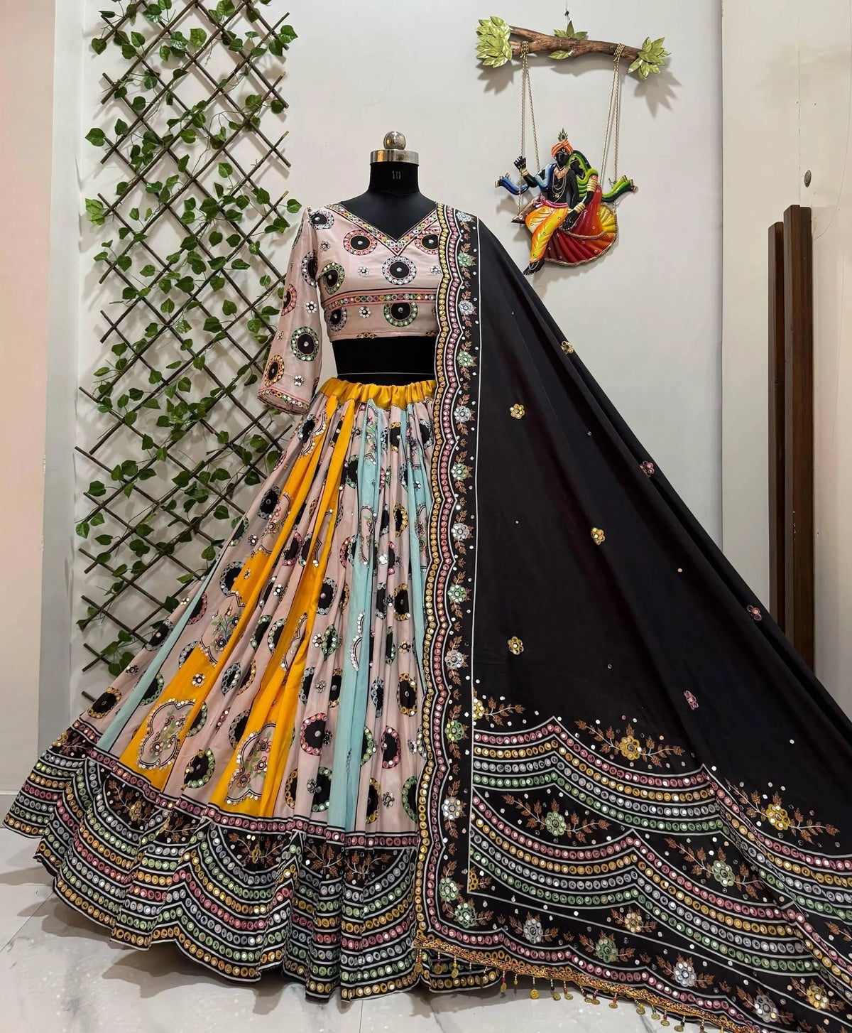 Muslin Cotton Digital Print with Mirror Work Black Concept Designer Chaniya Choli for Navratri
