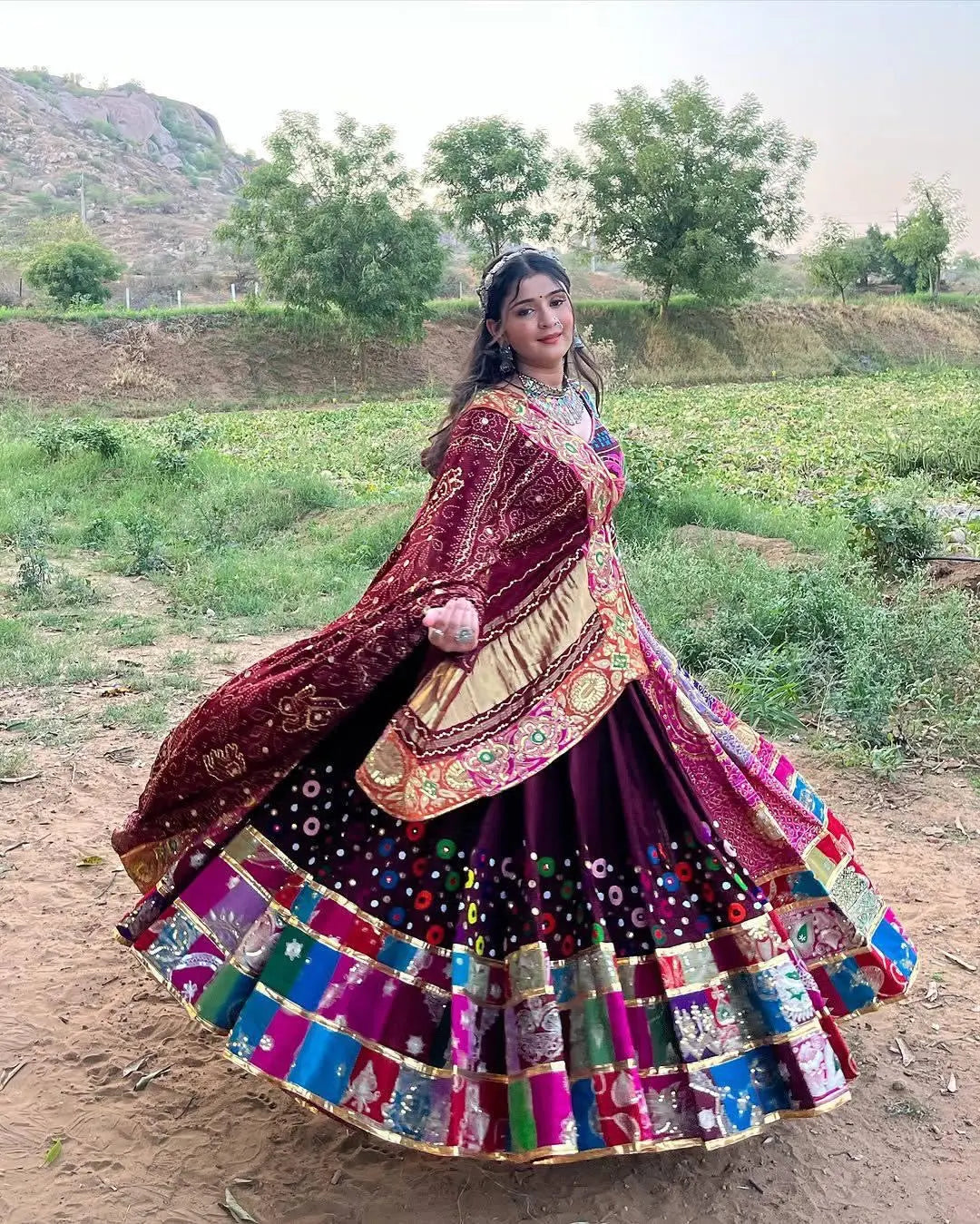 Muslin Cotton Digital Print with Mirror Work Navratri Special Desinger Chaniya Choli