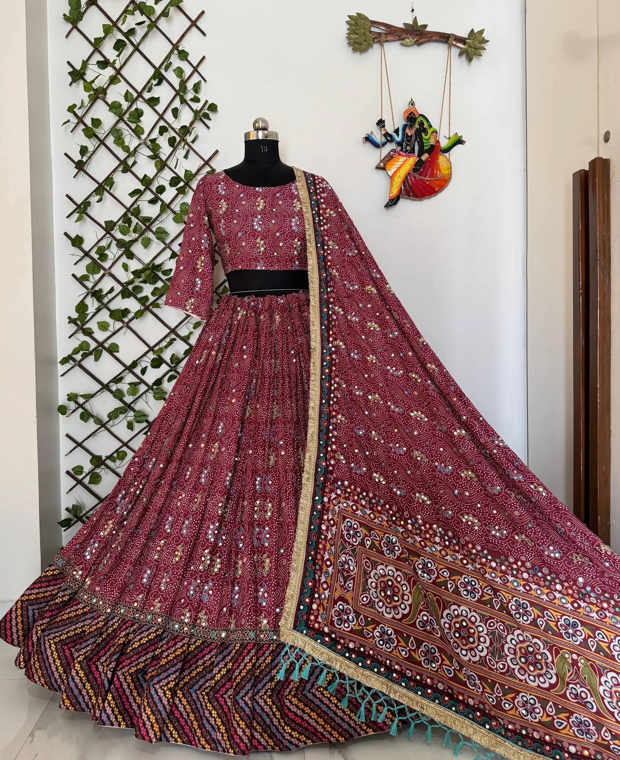 Muslin Cotton Digital Print with Real Mirror Work Navratri Special Designer Chaniya Choli