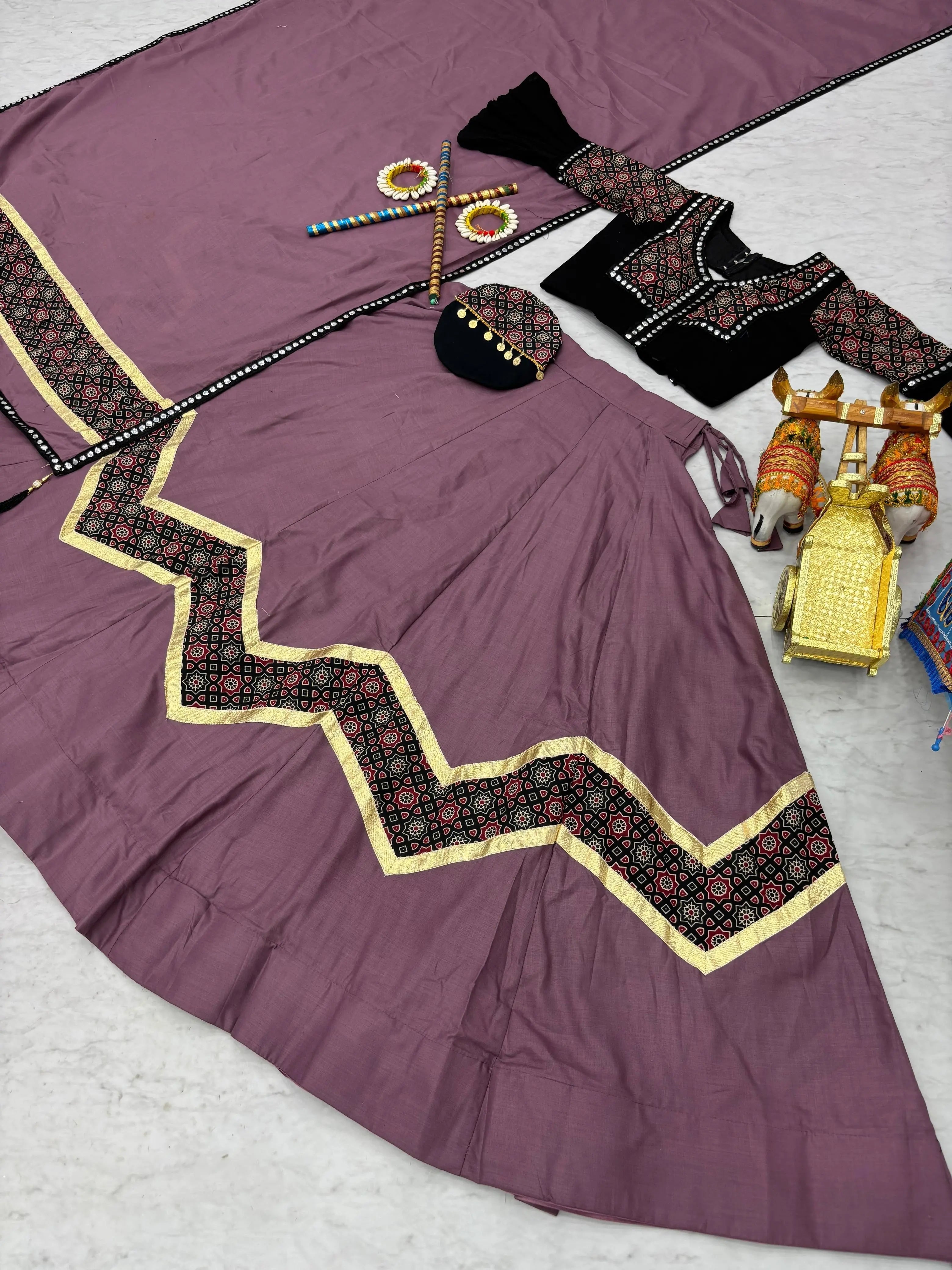 Pure Cotton Ajrakh Print with Mirror work Navratri Special Chaniya Choli (Ready to Wear)