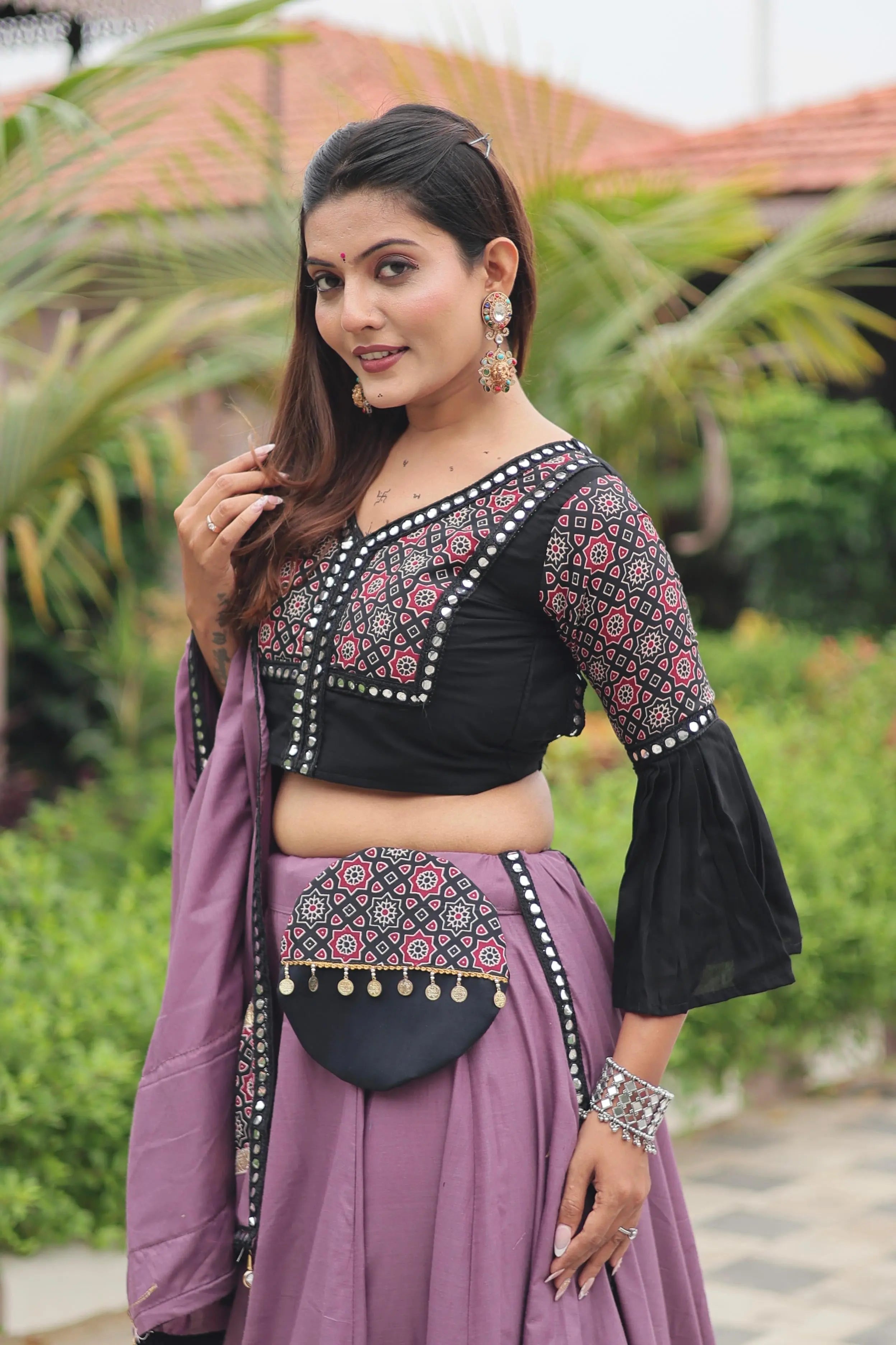 Pure Cotton Ajrakh Print with Mirror work Navratri Special Chaniya Choli (Ready to Wear)