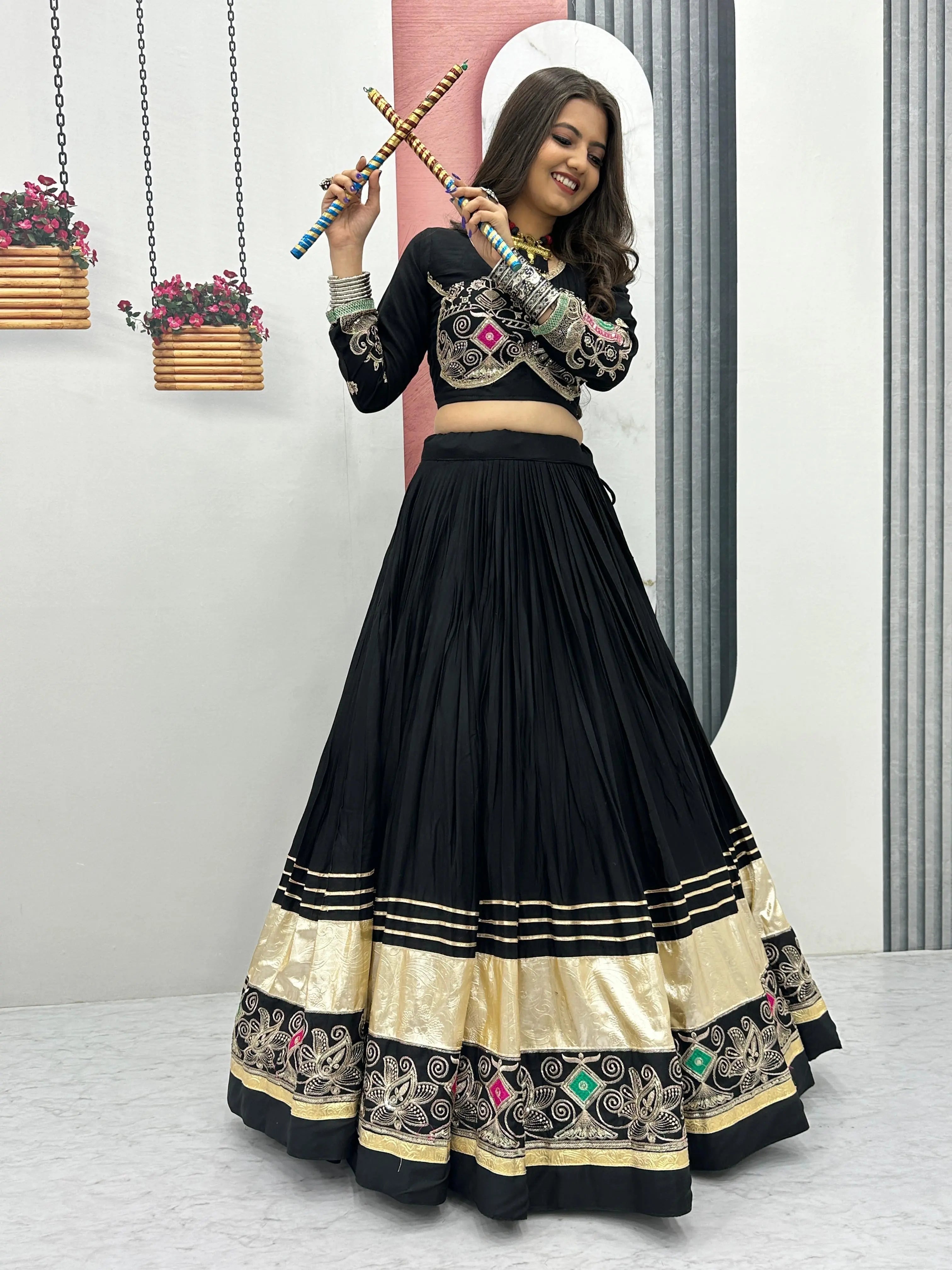 Pure Cotton Thread Embroidery Work 6M Flair work Navratri Special Designer Chaniya Choli (Ready To Wear)