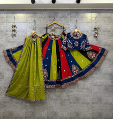 Pure Jaam Cotton Real Mirror Work Navratri Special 8M Flair Designer Chaniya Choli (Ready To Wear)