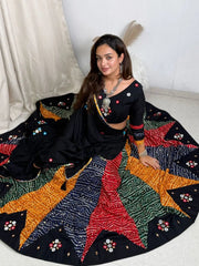 Pure Rayon Multicolor Bandhani Print Navratri Special Designer Chaniya Choli (Ready to Wear)