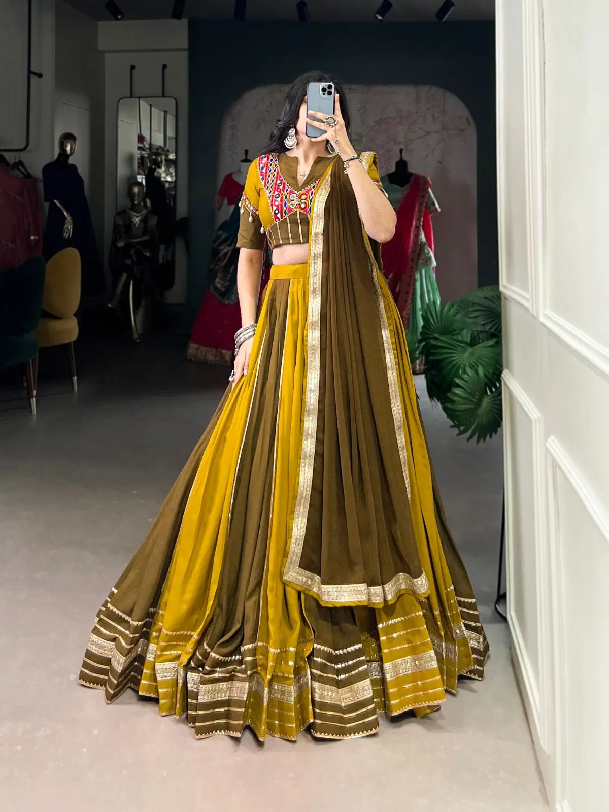 Pure Rayon Sequence Lace Gota Patti work Navratri Garba Special Chaniya Choli (Ready to Wear)