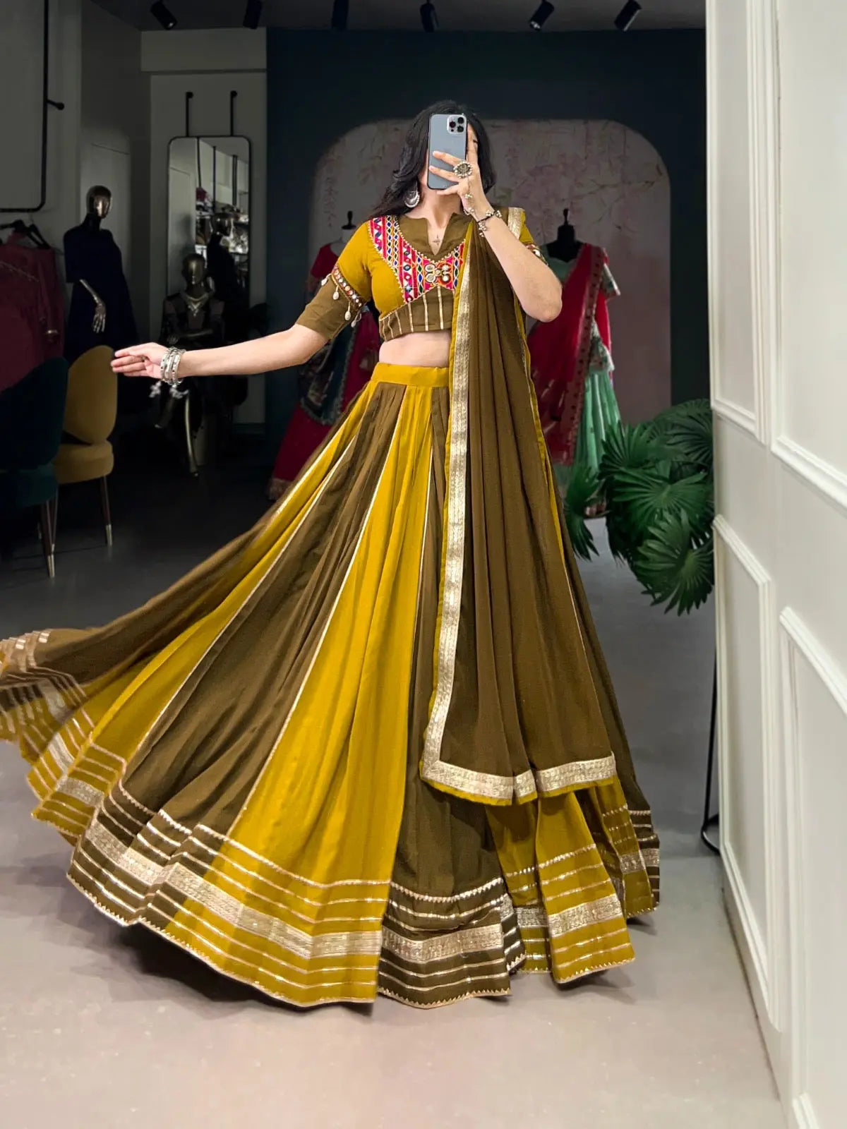 Pure Rayon Sequence Lace Gota Patti work Navratri Garba Special Chaniya Choli (Ready to Wear)