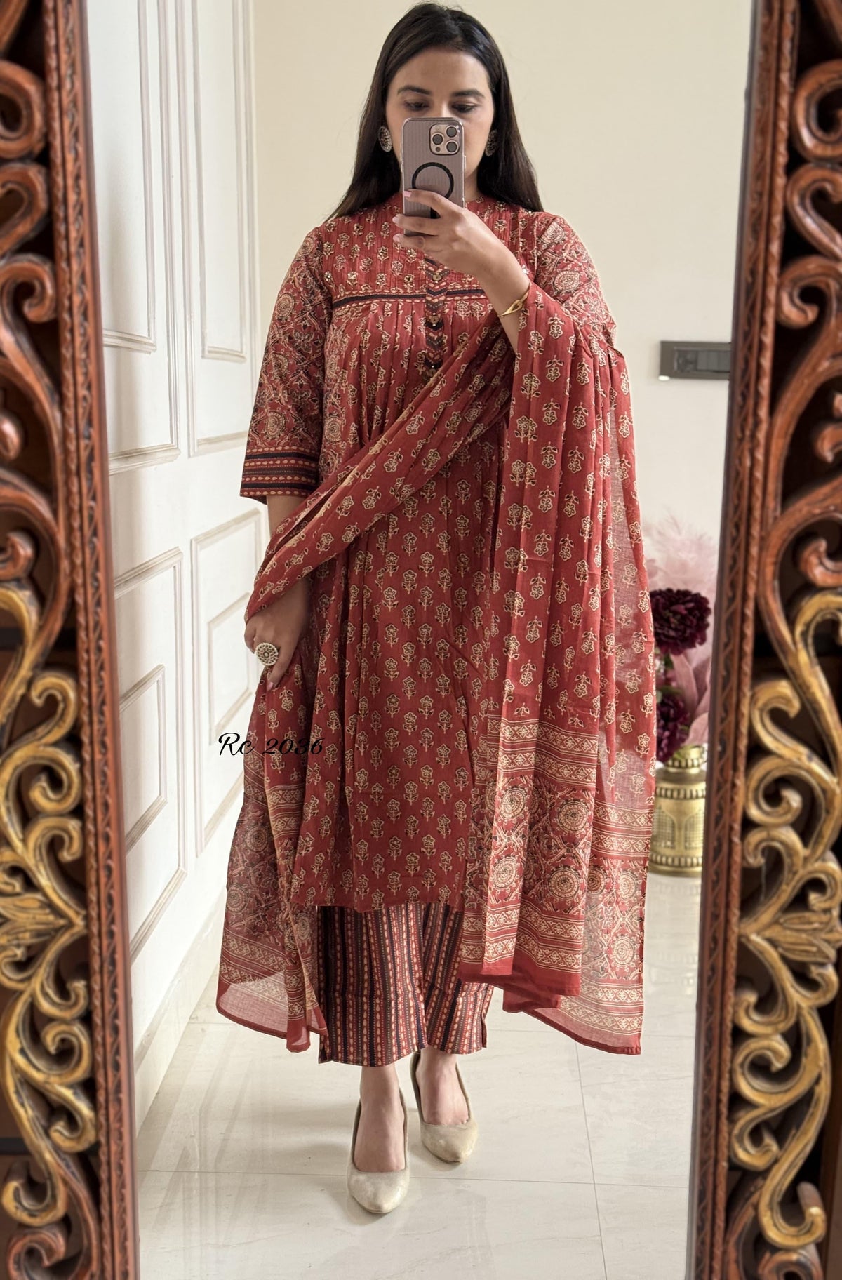 Pure Soft Cotton Summer Special Block Print work Kurti Pant Dupatta Set (Ready to Wear)