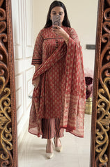 Pure Soft Cotton Summer Special Block Print work Kurti Pant Dupatta Set (Ready to Wear)