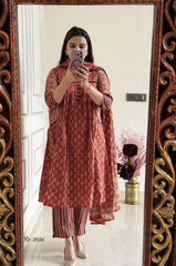 Pure Soft Cotton Summer Special Block Print work Kurti Pant Dupatta Set (Ready to Wear)