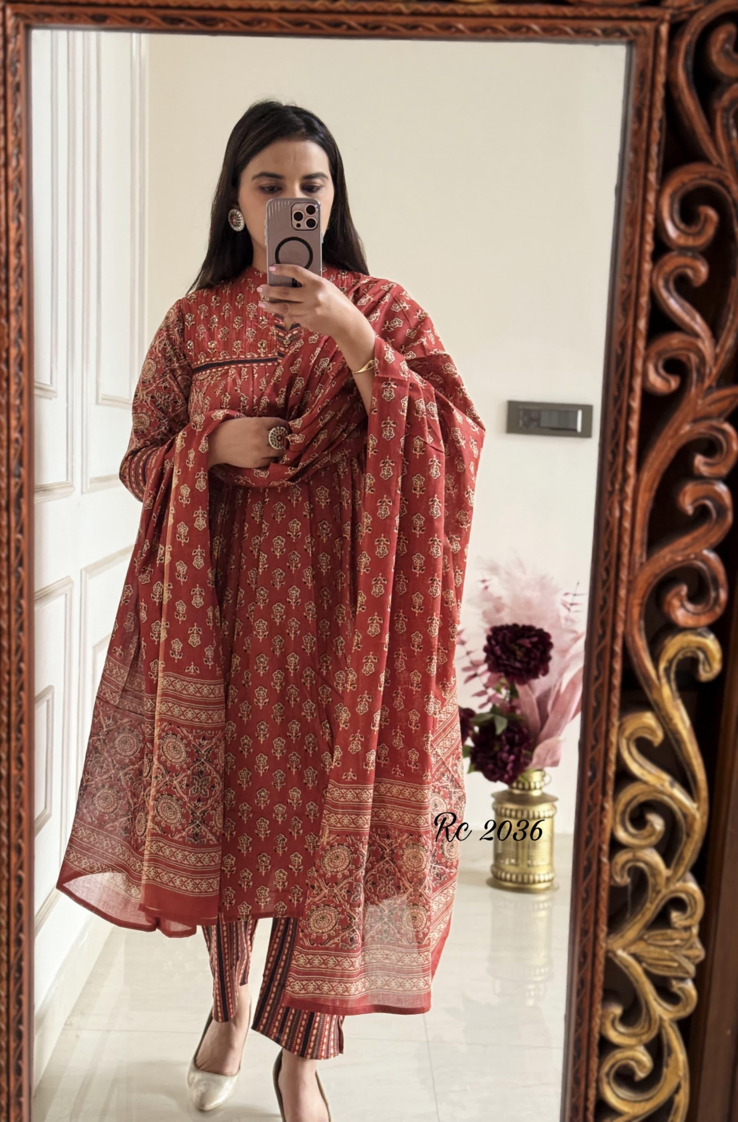 Pure Soft Cotton Summer Special Block Print work Kurti Pant Dupatta Set (Ready to Wear)