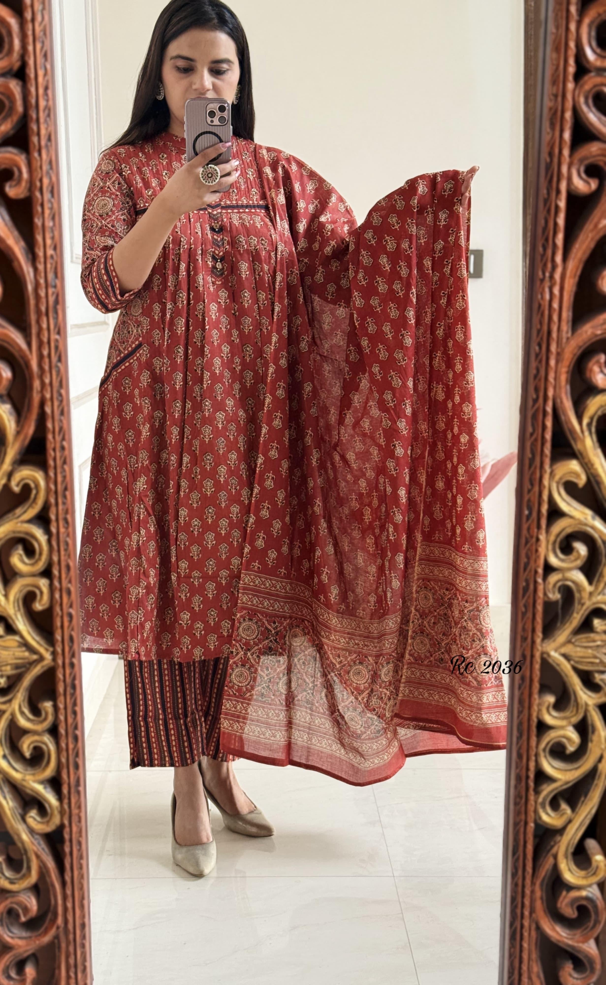 Pure Soft Cotton Summer Special Block Print work Kurti Pant Dupatta Set (Ready to Wear)