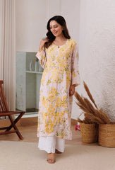 Rayon Chikankari Kurti Palazzo Set (Stitched)