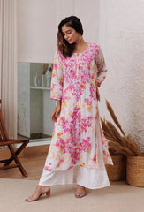 Rayon Chikankari Kurti Palazzo Set (Stitched)