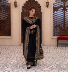 Roman Silk Embroidery Work Designer 3 Pc Kurti Palazzo Dupatta Set